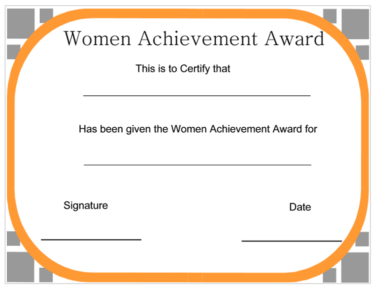 women achievment award certificate