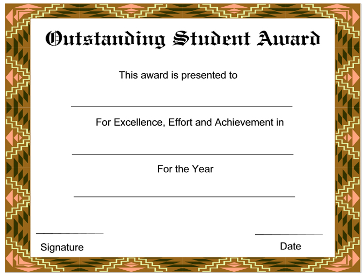 Outstanding Student Award Certificate CertificateTemplate NET